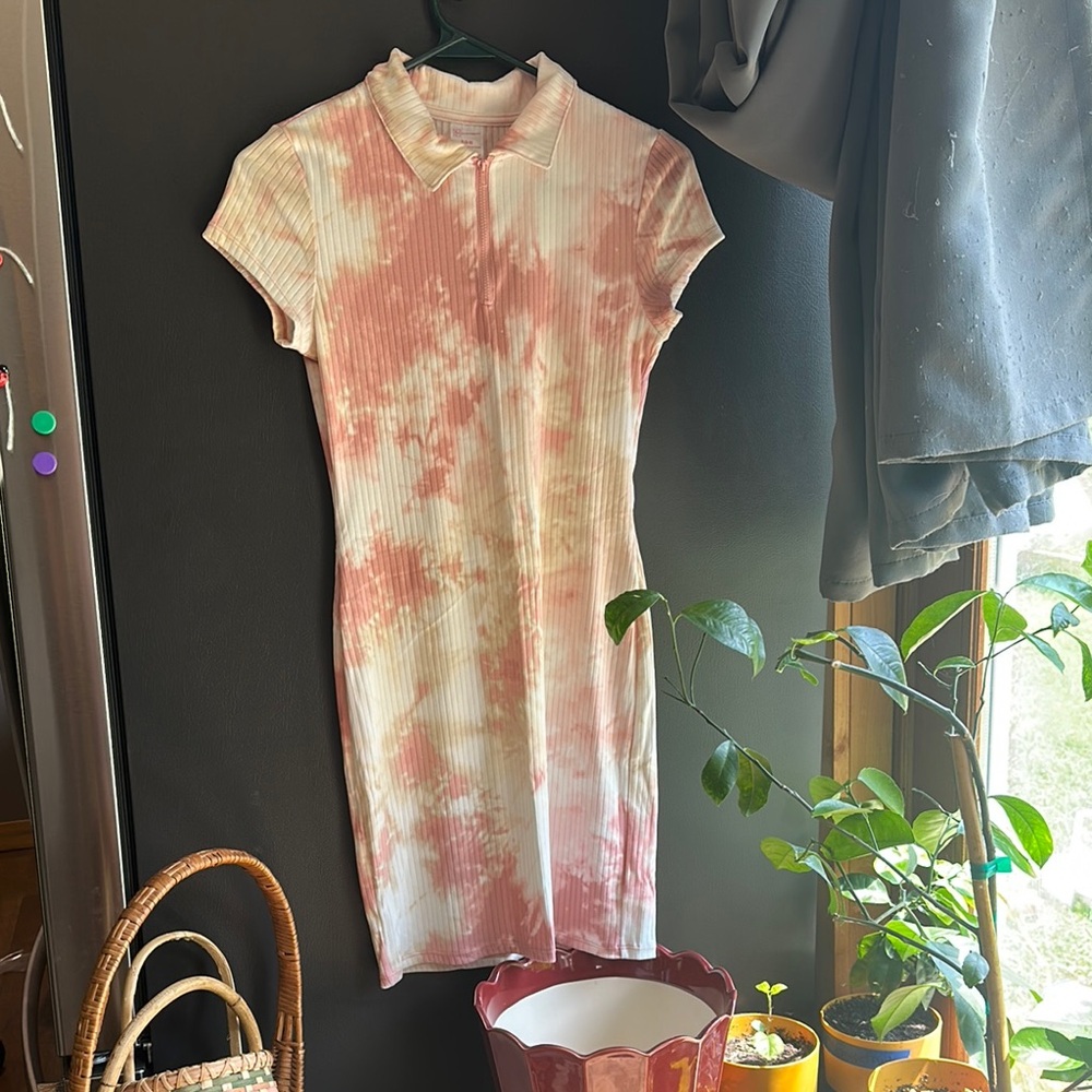 No Boundaries Pink and White Tie-Dye Mini Dress